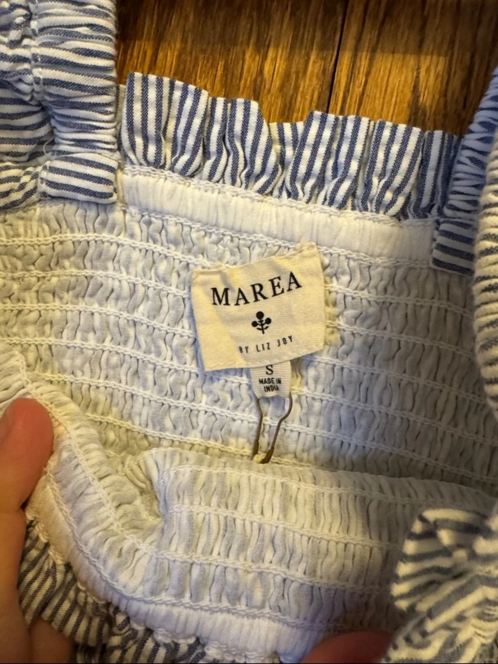 Smocked Blue Striped Maxi Dress with Ruffle Straps - Picture 2 of 3